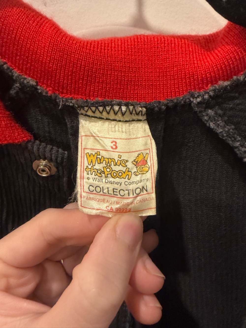 Vintage Winnie the Pooh Kids Black Corduroy Jumpsuit Red accents - Picture 10 of 15